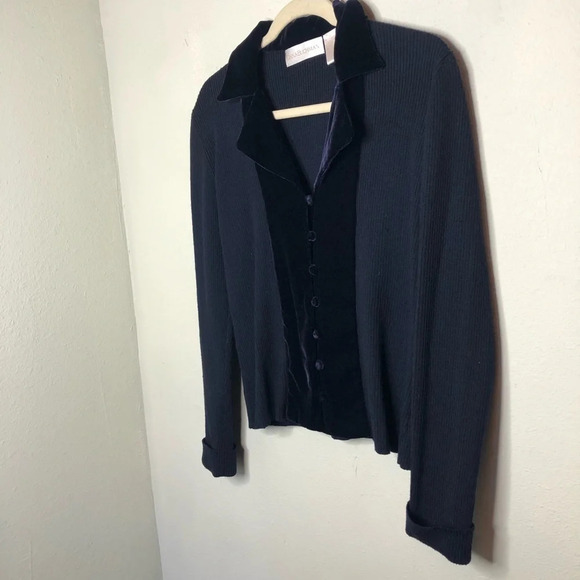 Dana Buchman Velvet Trim Wool Knit Button Down Size Small - Picture 2 of 6